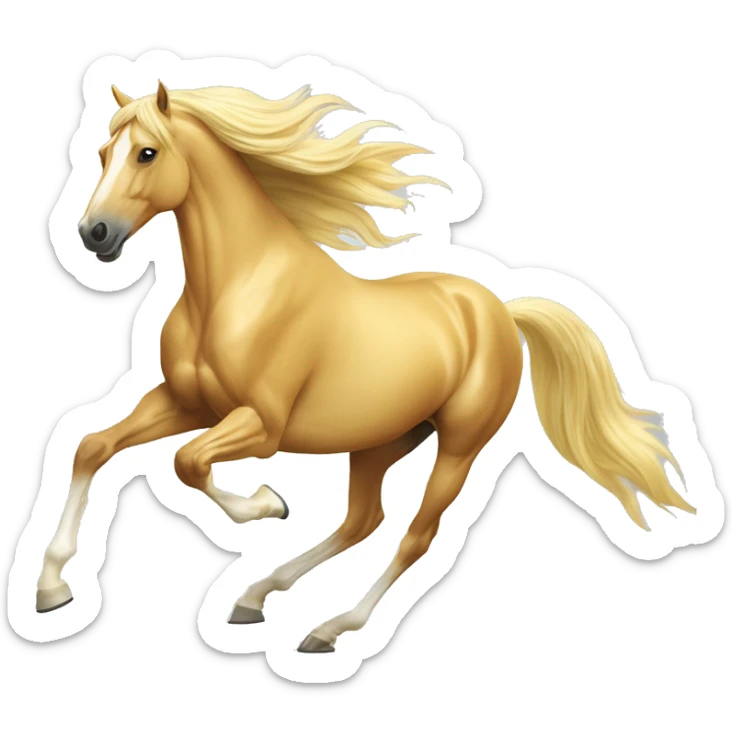 Yellow palomino horse with long flowing mane galloping with prosthetic leg, slender horse, solid yellow horse, running, yellow horse galloping with prosthetic leg, pretty horse sticker