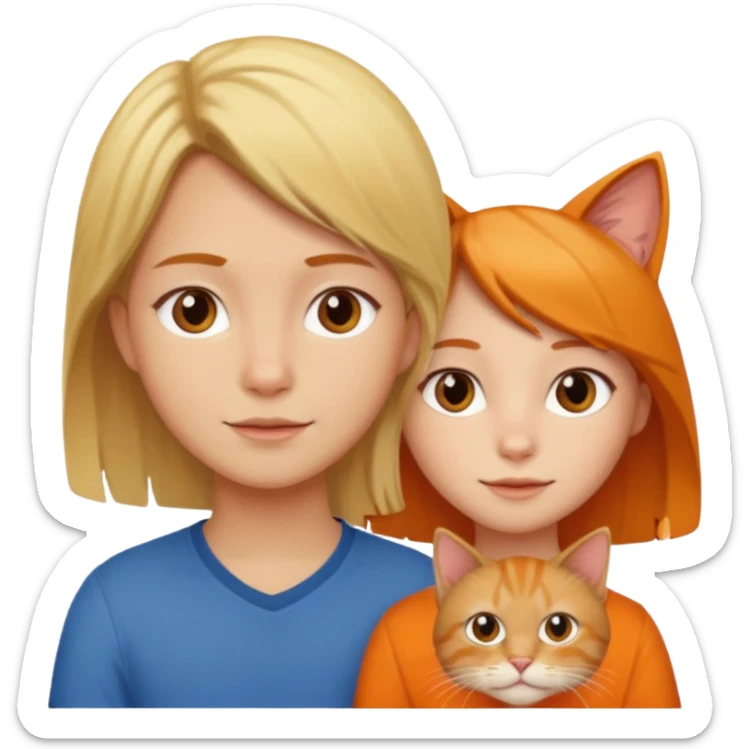 blond-hair-girl-and-brown-hair-man-and-orange-cat sticker