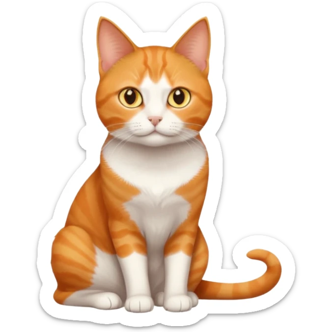 full body orange domestic shorthair slim cat with yellow/orange eyes with a white triangle on his nose sticker