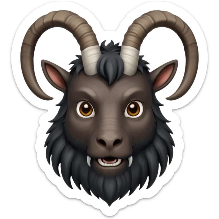 Black Philip, the black goat from the movie 'The Witch', challenging look, large horns, beard sticker