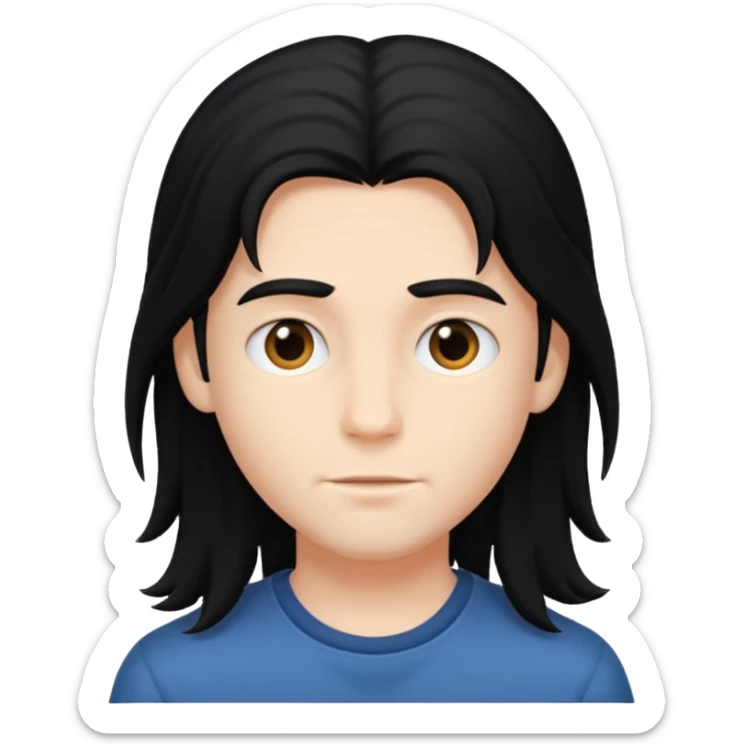 An emoji of a soft boy with black long hair and pink background. sticker