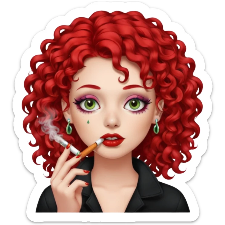 bright red curly hair alt girl with makeup and piercings smoking a joint sticker