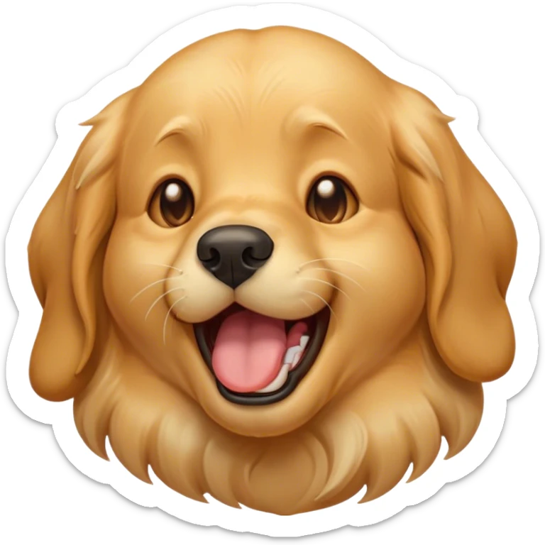 Cinematic Cute Yawning Golden Retriever Portrait Emoji, Head tilted slightly with a dramatic, wide-open yawn, revealing a silky golden coat with a subtle shimmer, floppy ears slightly drooping, round brown eyes barely open in drowsy contentment, Simplified yet irresistibly adorable features, highly detailed, glowing with a soft, cozy glow, high shine, relaxed yet expressive, stylized with a touch of whimsy, bright and endearing, soft glowing outline, capturing the essence of a sleepy yet affectionate companion, so drowsy it feels like it could stretch out of the screen and curl up for a nap! sticker