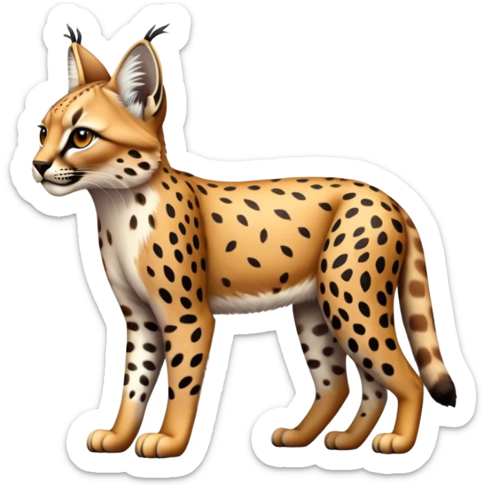 Cute realistic colorful bobcat-lynx-cheetah-caracal-leopard-hybrid-fusion-combination full body with patterns and markings sticker