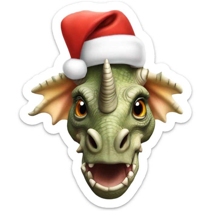 A fierce big adult Triceratops wearing a santa top hat sticker