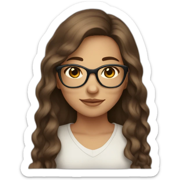 long brown hair girl, brown eyes, with glasses, light skin sticker
