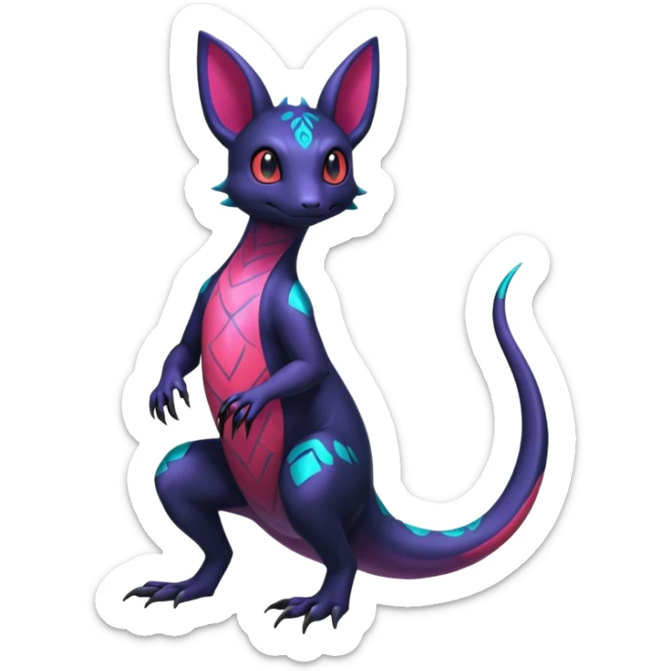 Anthropomorphic Scaley Exotic Salandit-Noibat-Umbreon-Fakémon-hybrid-creature (full body)  sticker
