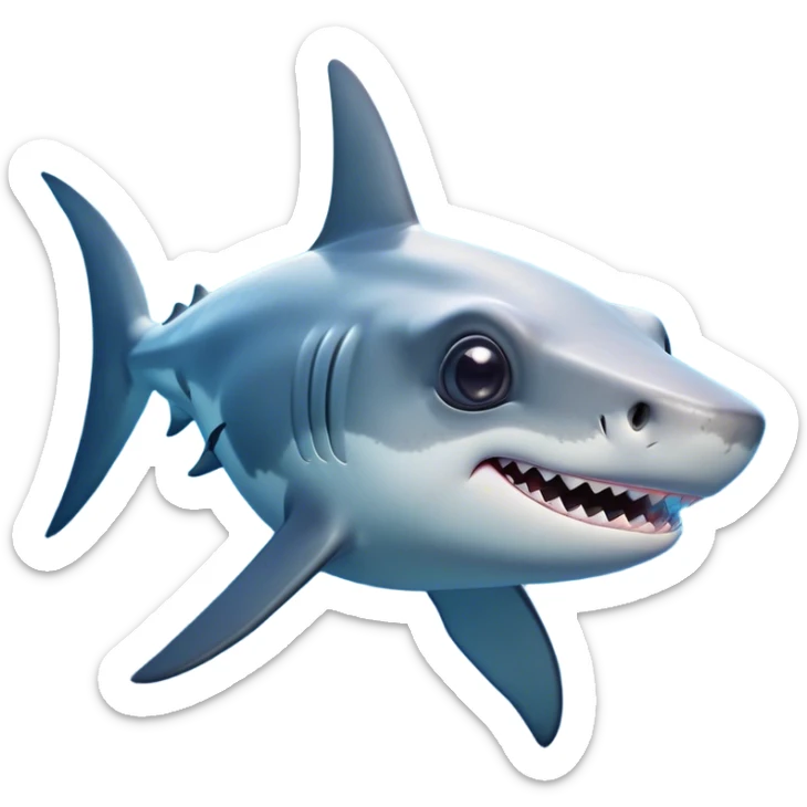 Cinematic Cute Hammerhead Shark Portrait Emoji, Head tilted playfully and inquisitively, with a charming, distinctive hammer-shaped head and wide, expressive eyes on either side, a sleek, smooth body accented by gentle fin curves, Simplified yet irresistibly adorable features, highly detailed, glowing with a soft, inviting ocean glow, high shine, affectionate and lively, stylized with a touch of whimsical marine charm, soft glowing outline, capturing the essence of a mischievous yet endearing hammerhead that seems as if it could swim out of the screen into your heart! sticker