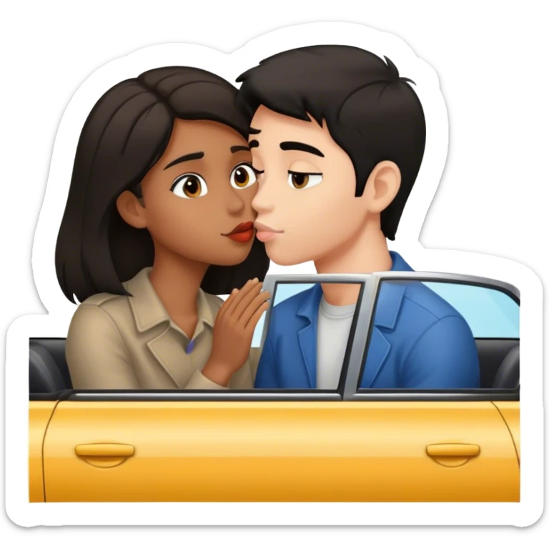 brown girl with black hair kissing boy with brown hair in  car sticker