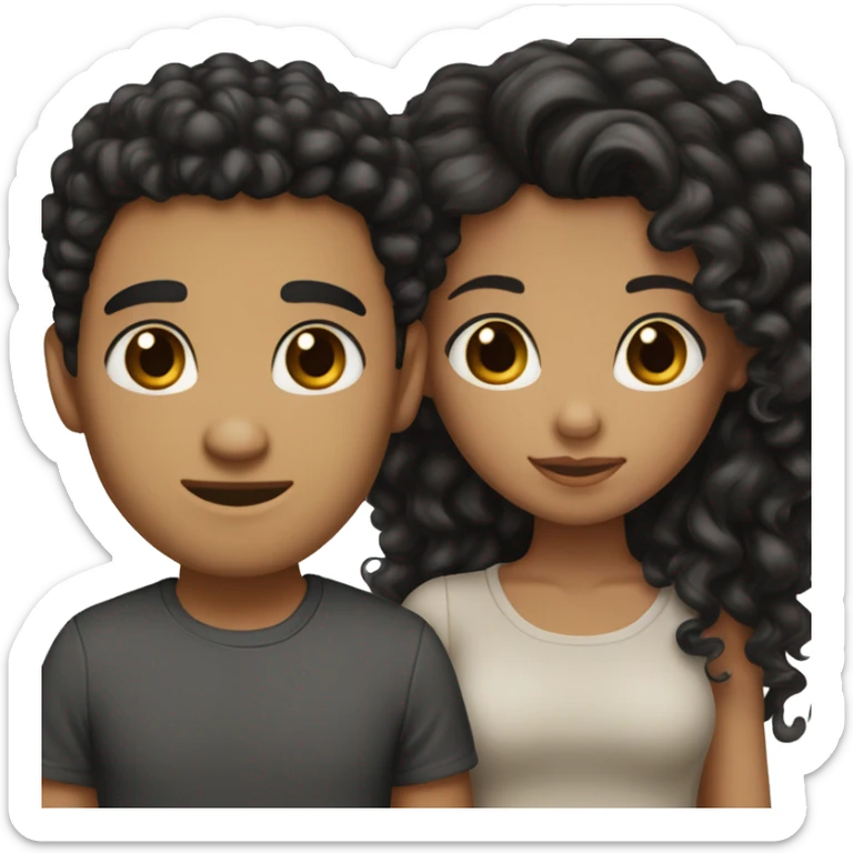A couple where the girl light skin has black hair fair skin and brown eyes and the boy has medium tone skin black some what curly hair and brown eyes  sticker