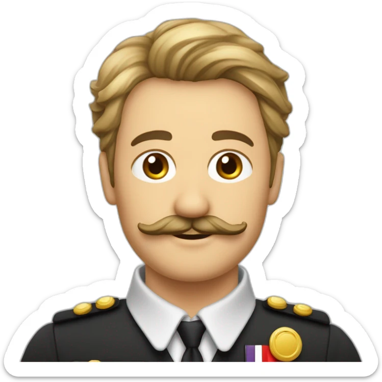 Homme avec des cheveux plaqué sur le côté avec un uniforme allemand et une petite moustache en forme de carré sticker