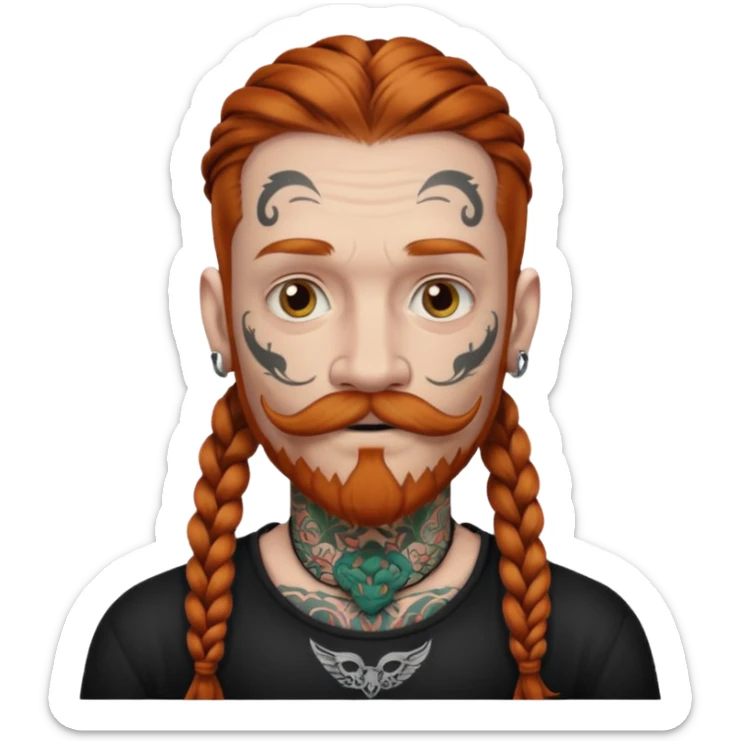 dark ginger braids man very white mustache old very tattoed with the whitest mustache ever sticker