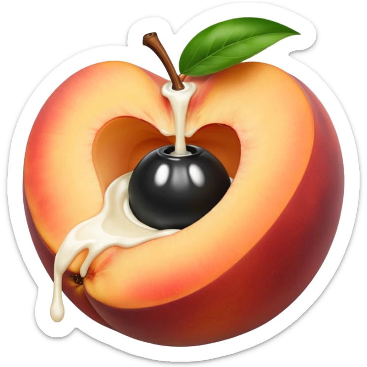 black hole in the middle of a peach. milk is leaking out of the hole sticker