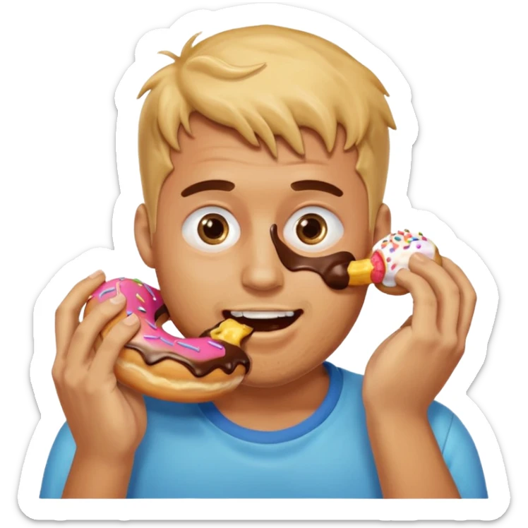 A man messily eating a filled donut, the donut is filled with Boston cream and it’s making a mess everywhere sticker