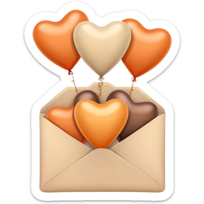brown love letter in pastel beige and dark orange metallic heart-shaped balloons sticker