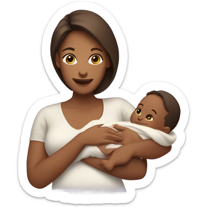 a woman holding her baby after giving birth. the woman have brown hair and looks happy sticker