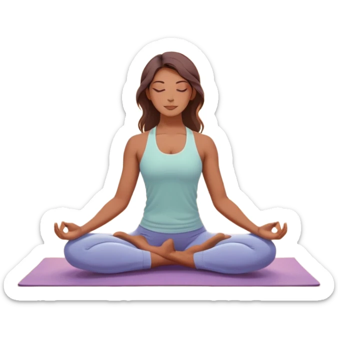 A peaceful person practicing yoga on a calm beach at sunrise, in a serene meditative pose. Soft pastel colors surround the scene, with gentle waves in the background and smooth, flowing lines representing balance and tranquility. The atmosphere feels centered and mindful. sticker
