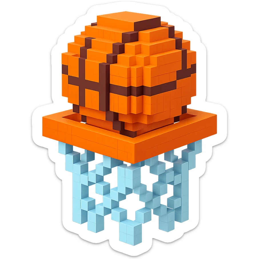 Voxel-style basketball in a net, no background, variation 4. sticker