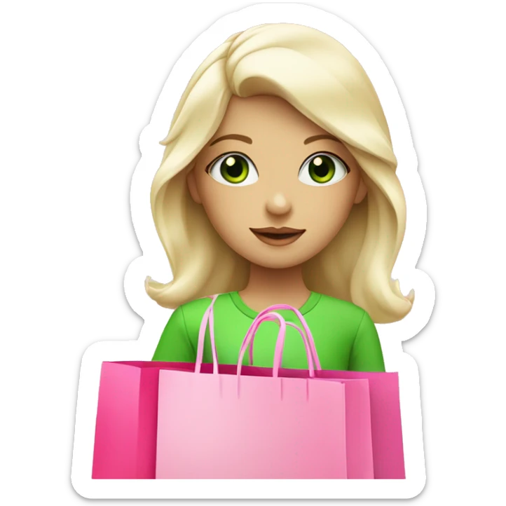 cute platinum blonde with green eyes wearing pink surrounded by pink shopping bags sticker