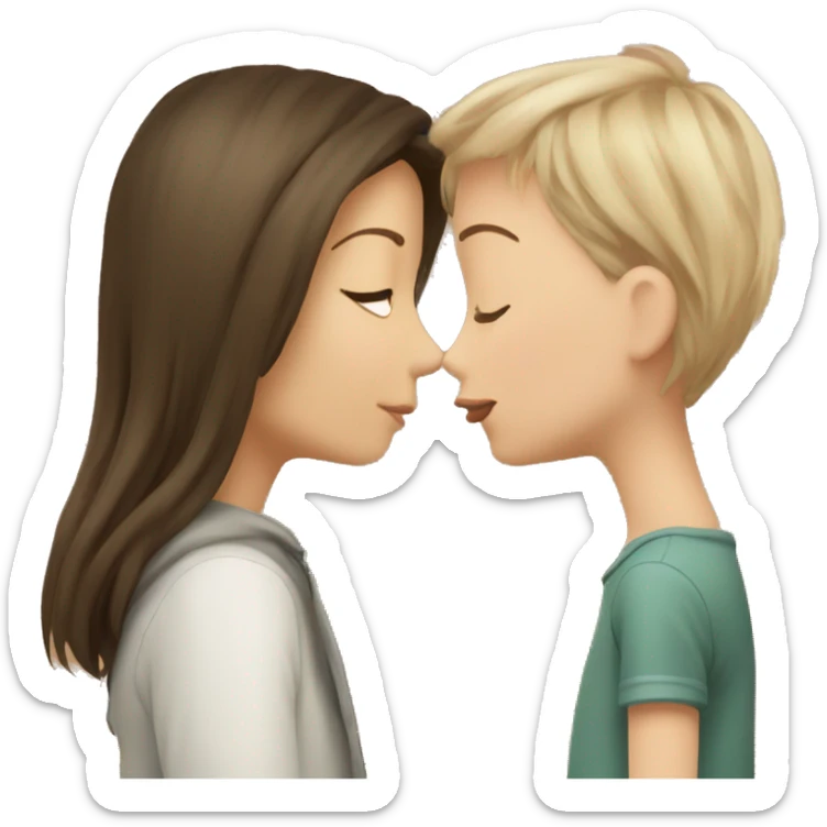 Short long haired girl kissing very tall short haired girl  sticker