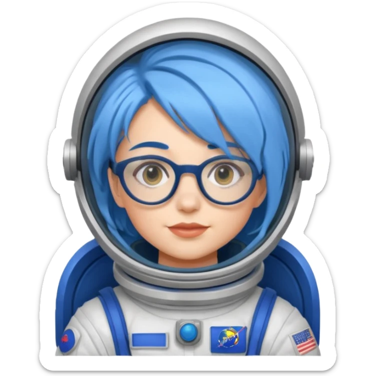 Female astronaut with blue hair, wear glasses sticker