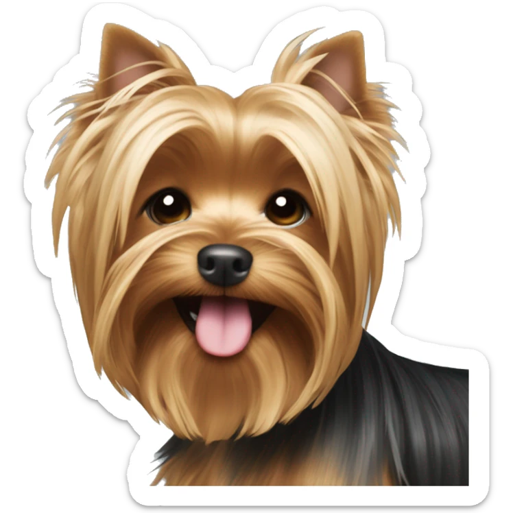 Yorkshire Terrier, very longe hair covering his eyes, smiling, tongue out sticker