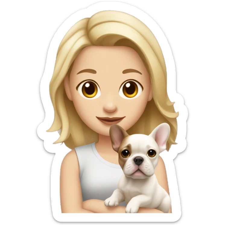 Brown-blond girl with beige but whiter French bulldog puppy sticker