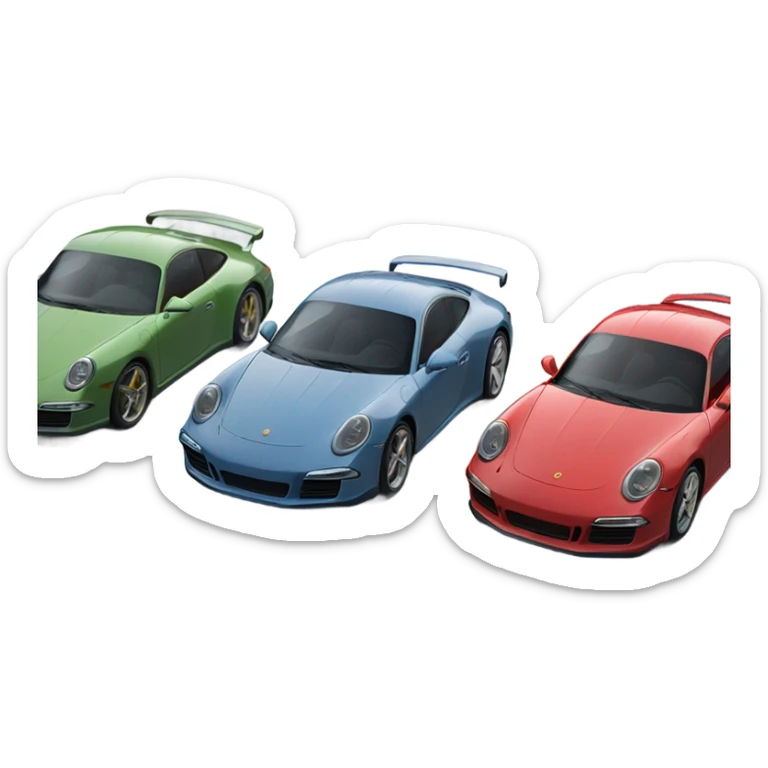 6 porsche 911 cars lined up next to each other all different colours sticker