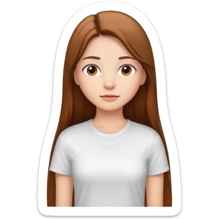 Girl with long brown straight hair, in white top t shirt  sticker