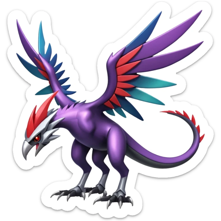 Futuristic Modern Shiny Metallic Alloy Cyber-Nargacuga-Noivern-Skarmory-fusion (full body) sticker