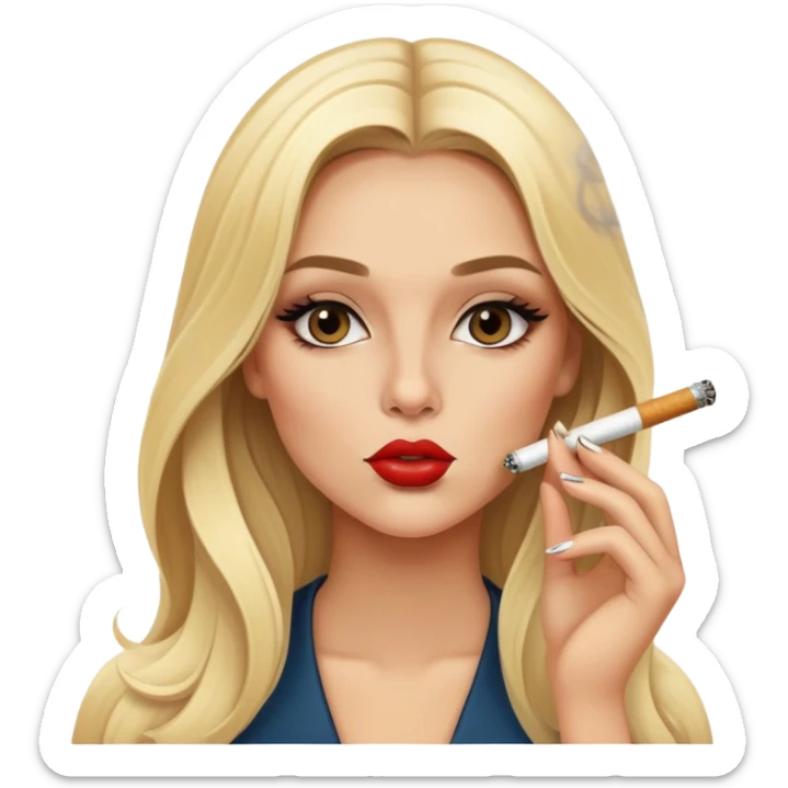 blonde gorgeous girl long hair with latina makeup smoking a cigarette and blowing smoke sticker