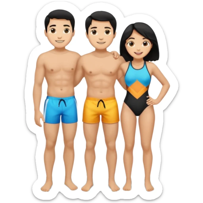 ligh skin black hair man and ligh skin black hair woman swin suit full body sticker