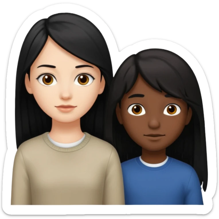 White girl with long black hair, brown boy with short black hair sticker