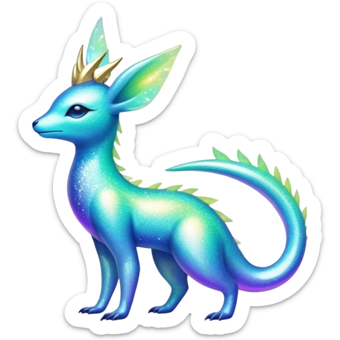 Shiny Exotic Colorful Neon-colored Glittery Ethereal Sparkly Iridescent Amaura-Aurorus-Fakémon-hybrid-creature (full body)  sticker