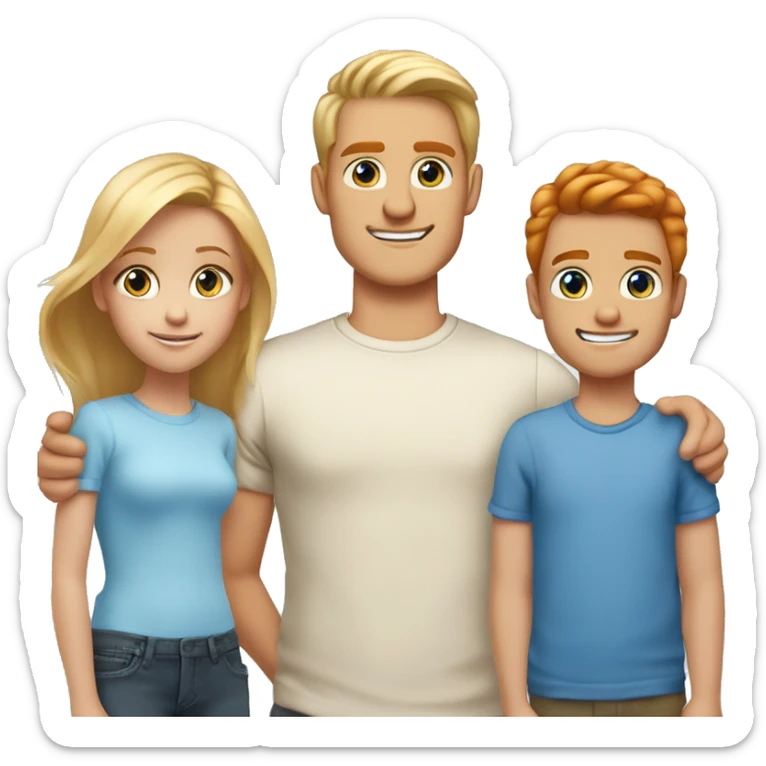 Father blond hair and hazel eyes, twin dadaughters blonde hair and hazel eyes, 15 year old son red hair, blue eyes and baby boy red hair and blue eyes sticker