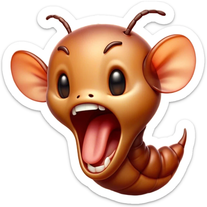 Cinematic Adorable Yawning Ant Portrait Emoji, Head tilted slightly with a dramatic, wide-open yawn, showcasing a tiny, segmented body with softly drooping features and sleepy, half-closed eyes, Simplified yet irresistibly cute features, highly detailed, glowing with a soft, cozy natural glow, high shine, relaxed yet expressive, stylized with a dash of whimsical charm, soft glowing outline, capturing the essence of a drowsy ant that appears ready to stretch out for a nap! sticker