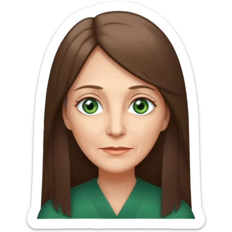 Pretty older woman with green eyes and long straight Ash-brown hair and long face  sticker