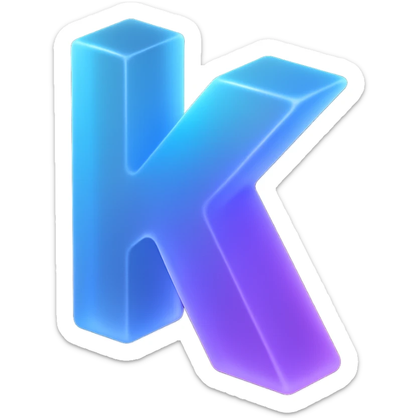 the letter K with a fancy colorful gradient for the color with blue and purple sticker