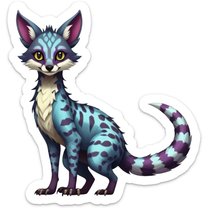 Feral Rare Fantasy dark colorful Vernid-Sergal-Genet-species by LiLaiRa, random markings, tufted tail, tufted ears, full body sticker