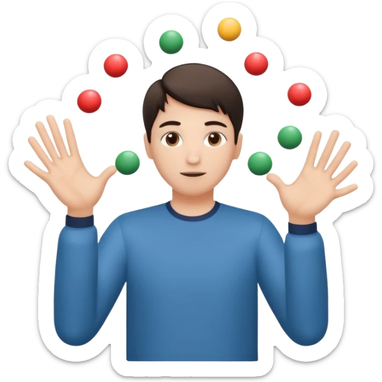 person mimicking juggling with hands in front of them but without the balls sticker