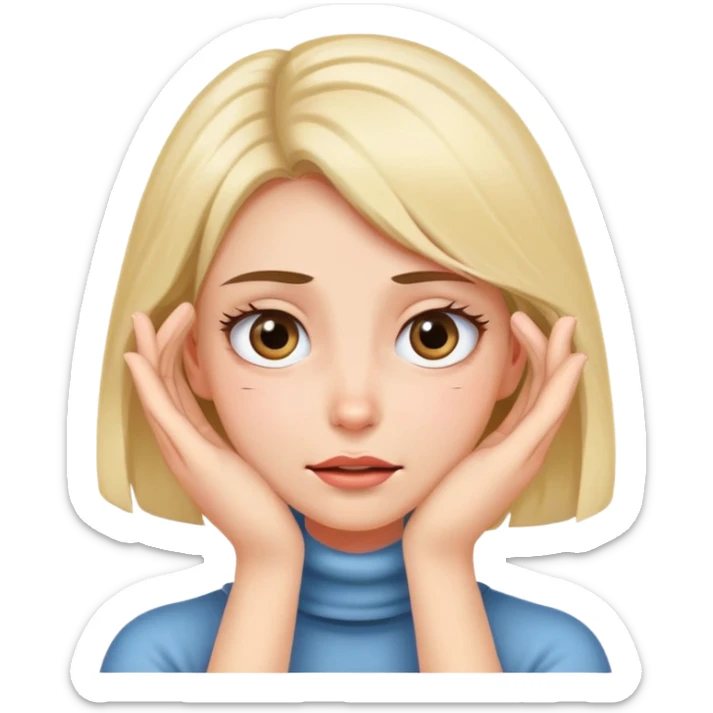 girl covering the front of her neck with two hands and rolling her eyes sticker