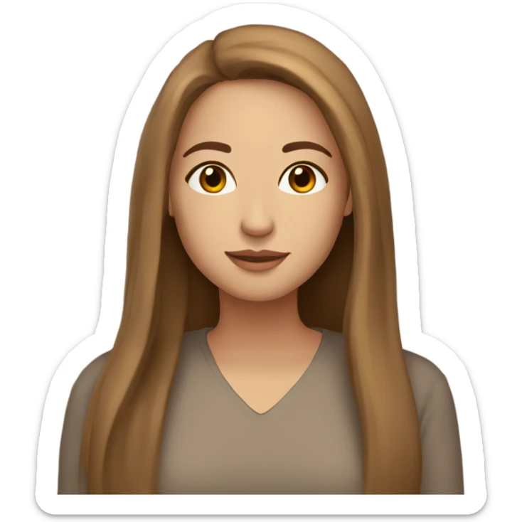 Beautiful woman, straight long light brown hair, brown eyes, cozy sticker