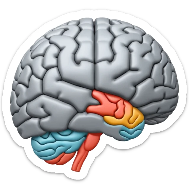 emoji icon of a brain with details of the brain structure and in detailed 3d rendring sticker