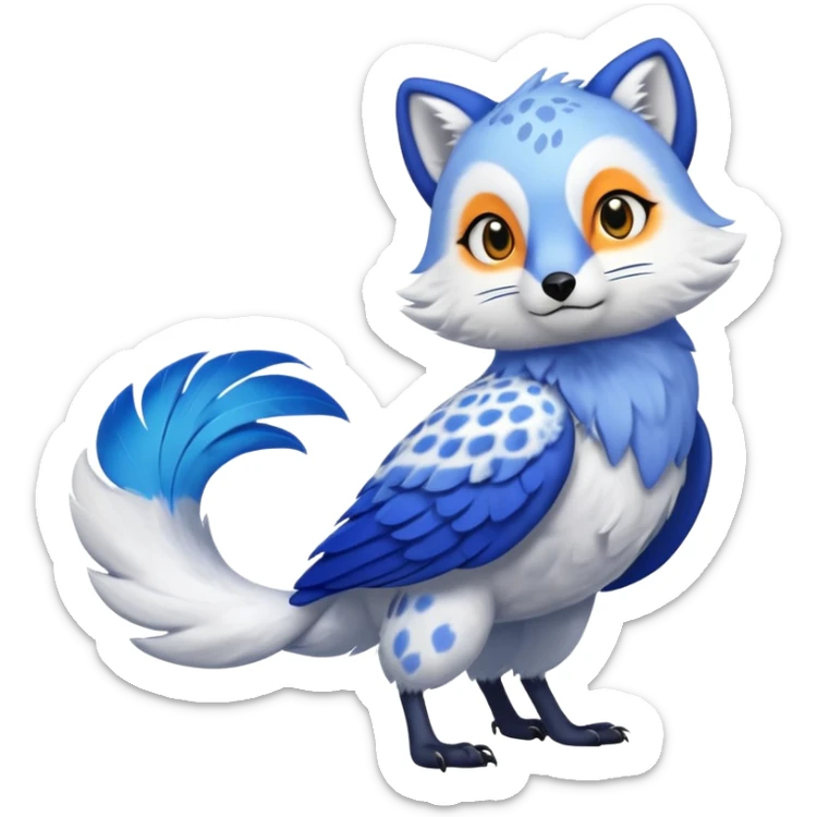 Arctic-Fox-Snow-Leopard-Blue-Tang-Fish-Hyacinth-Macaw-Fakémon-Pokémon-fusion-hybrid-animal-creature, full body sticker