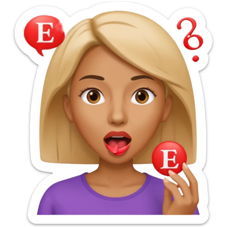 a woman is talking and English letters are coming out of her mouth sticker