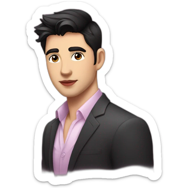 young handsome man with straight short dark hair and dark eyes with large eyelashes and plump pink lips protruding cheekbones sticker