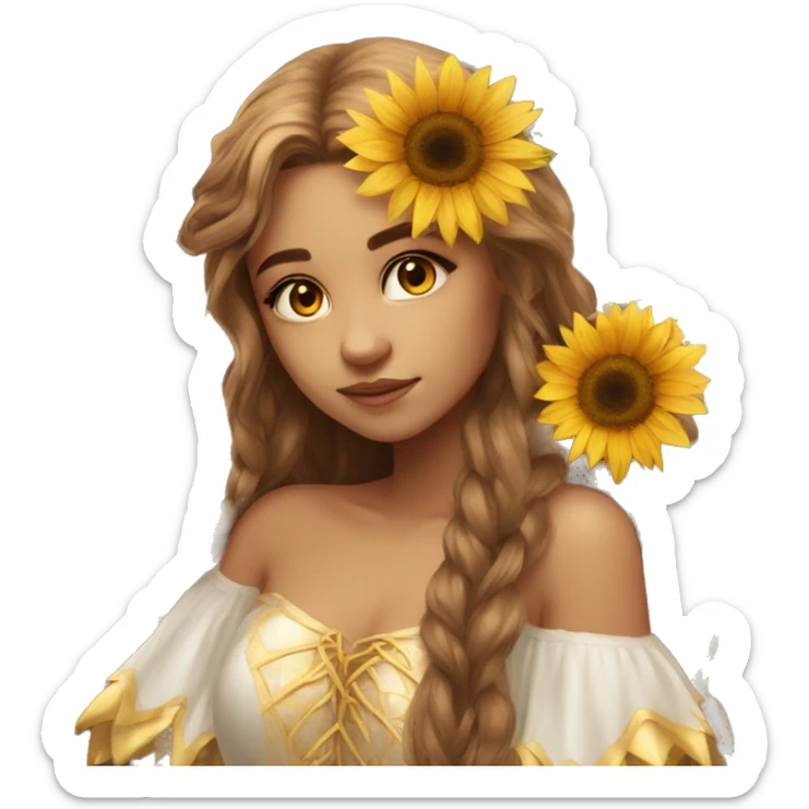 big wings, sunflower, Beautiful, fairy, gold, brown, long hair sticker