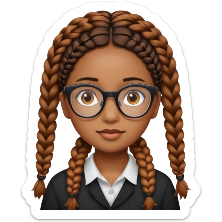 Brown skinned girl with brown eyes and black framed glasses with braids that have ginger in the back sticker