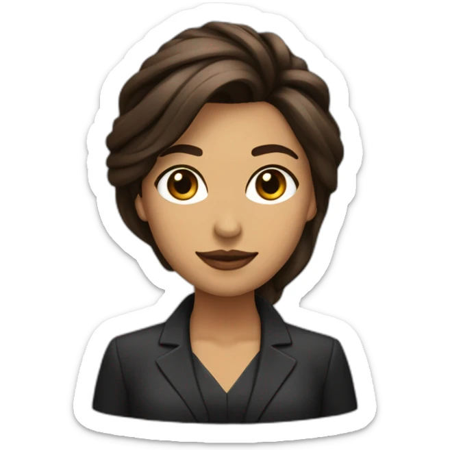 mujer con traje ejecutivo de piel marron con el pelo liso negro más abajo de los hombros, ojos café  sticker