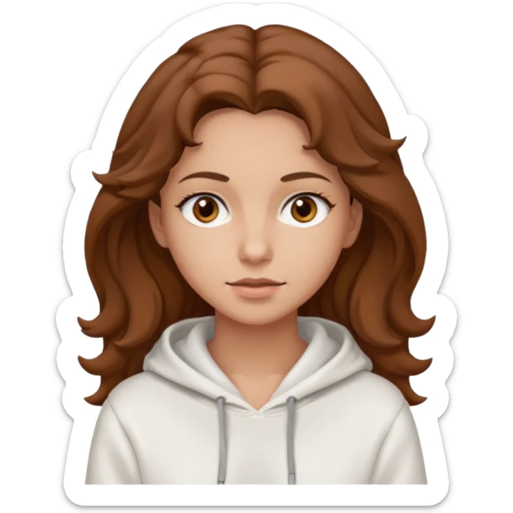 Una donna con una felpa semplice bianca,ha gli occhi marroni,i capelli castani , c’è gli ha lunghi e ricci ma non troppo sticker